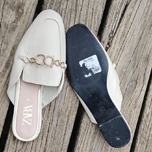 Zara Cream Mules with Gold Chain Detail